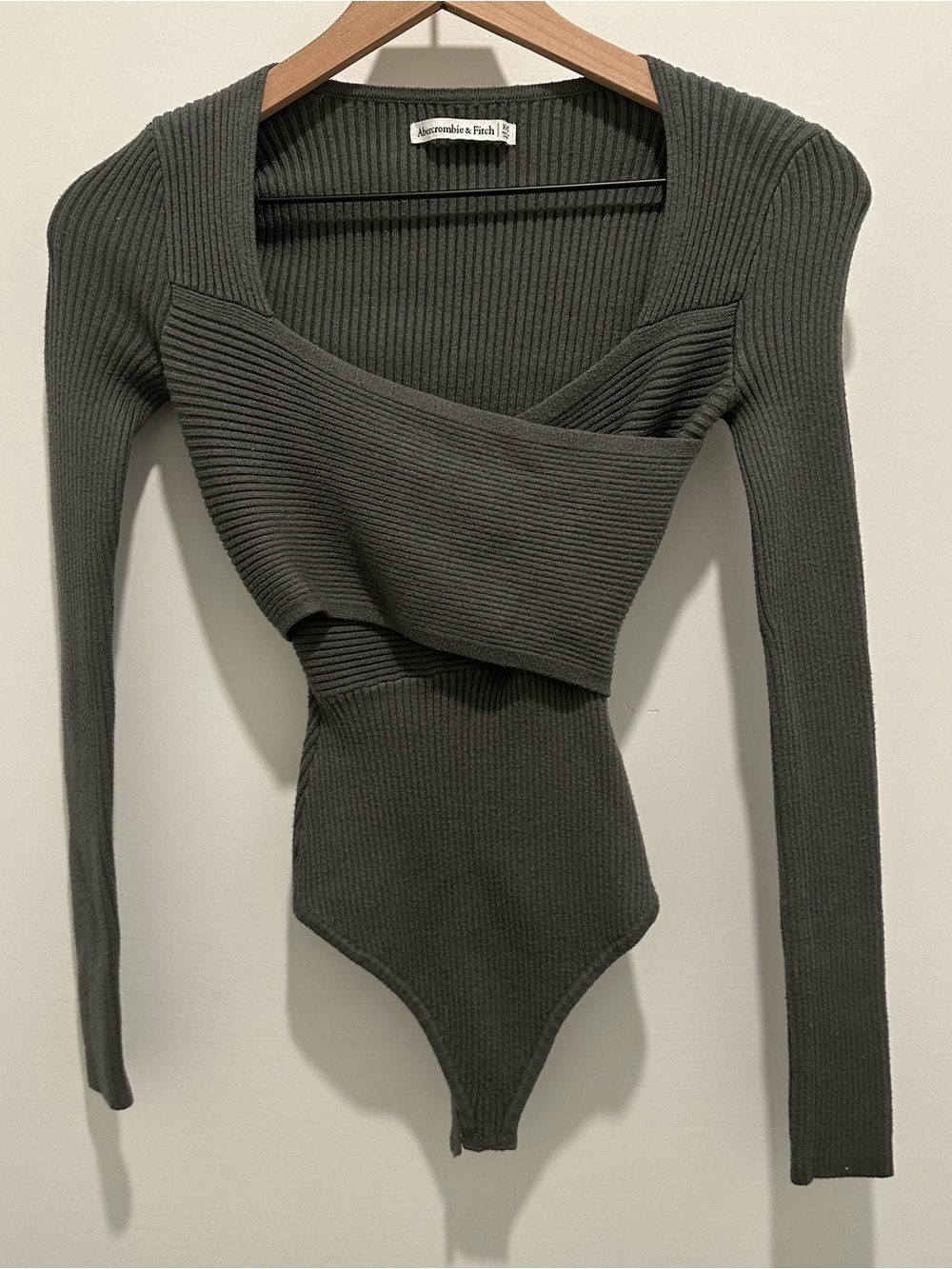 Abercrombie & Fitch Olive Ribbed Wrap Bodysuit